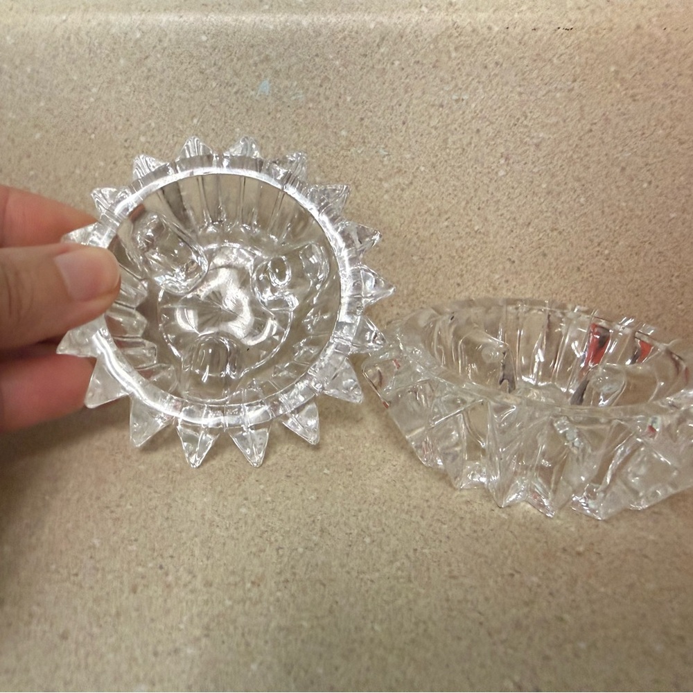 Clear Glass Sunburst Candlestick holder Set
